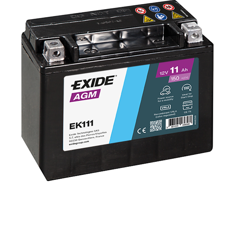 EXIDE motobatéria AGM , 12V , 11AH , 150A , EK111