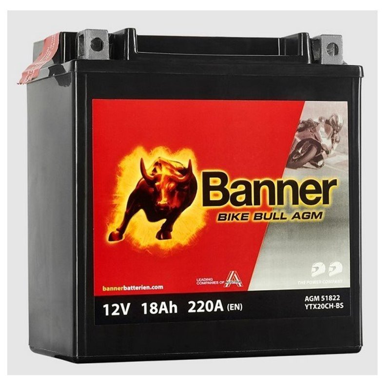 Banner Bike Bull AGM 18AH Motobatéria 12V 220A YTX20CH-BS, 518 22